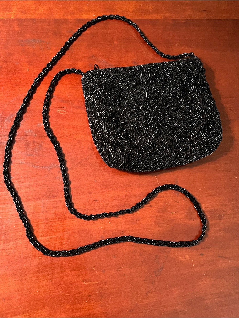 Black Beaded Crossbody Bag - Elegant Evening Purse
